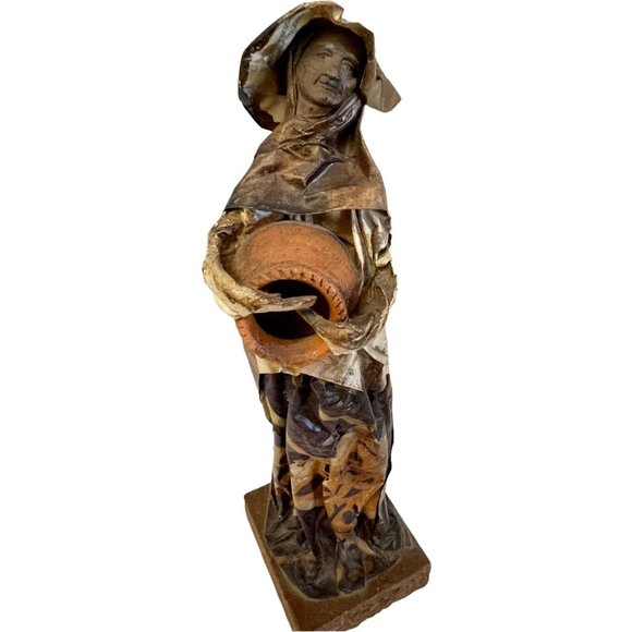 Art Vintage Paper Mache Mexican Folk Art Woman With Clay Pot Figurine